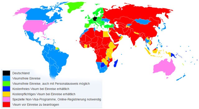 Visaübersicht für deutsche Staatsangehörige