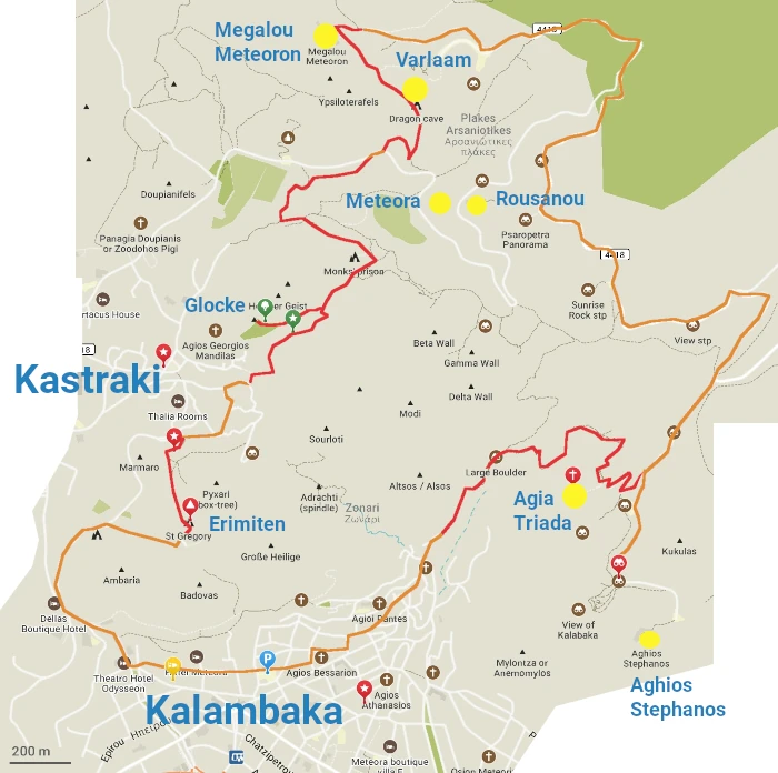 Meteora Klöster Wanderung Karte