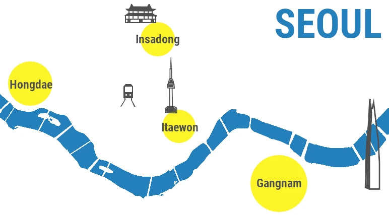 seoul karte - schöne viertel zum übernachten